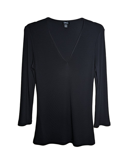 WOMEN'S BLACK KNIT V-NECK SHIRT