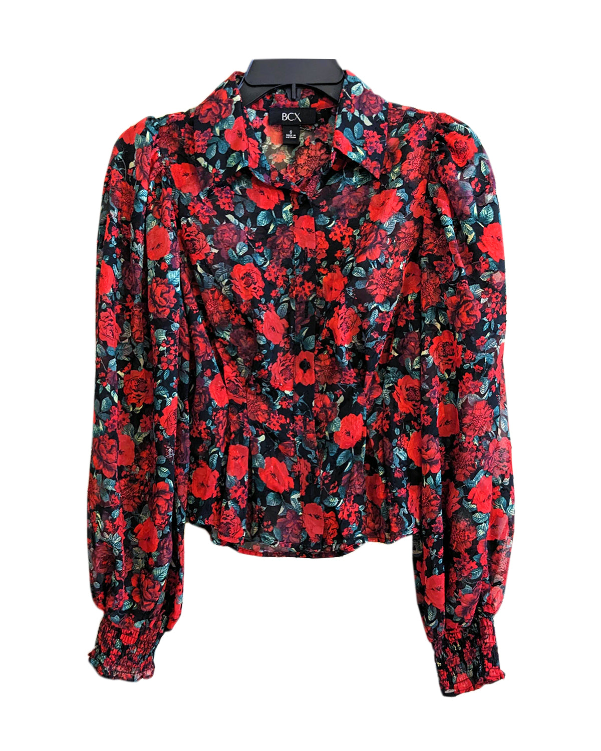 BUTTON DOWN FLORAL PRINT BLOUSE