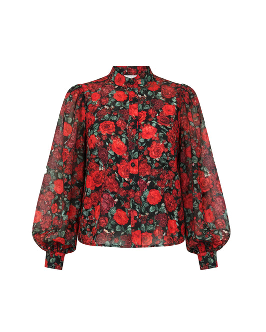 BUTTON DOWN FLORAL PRINT BLOUSE