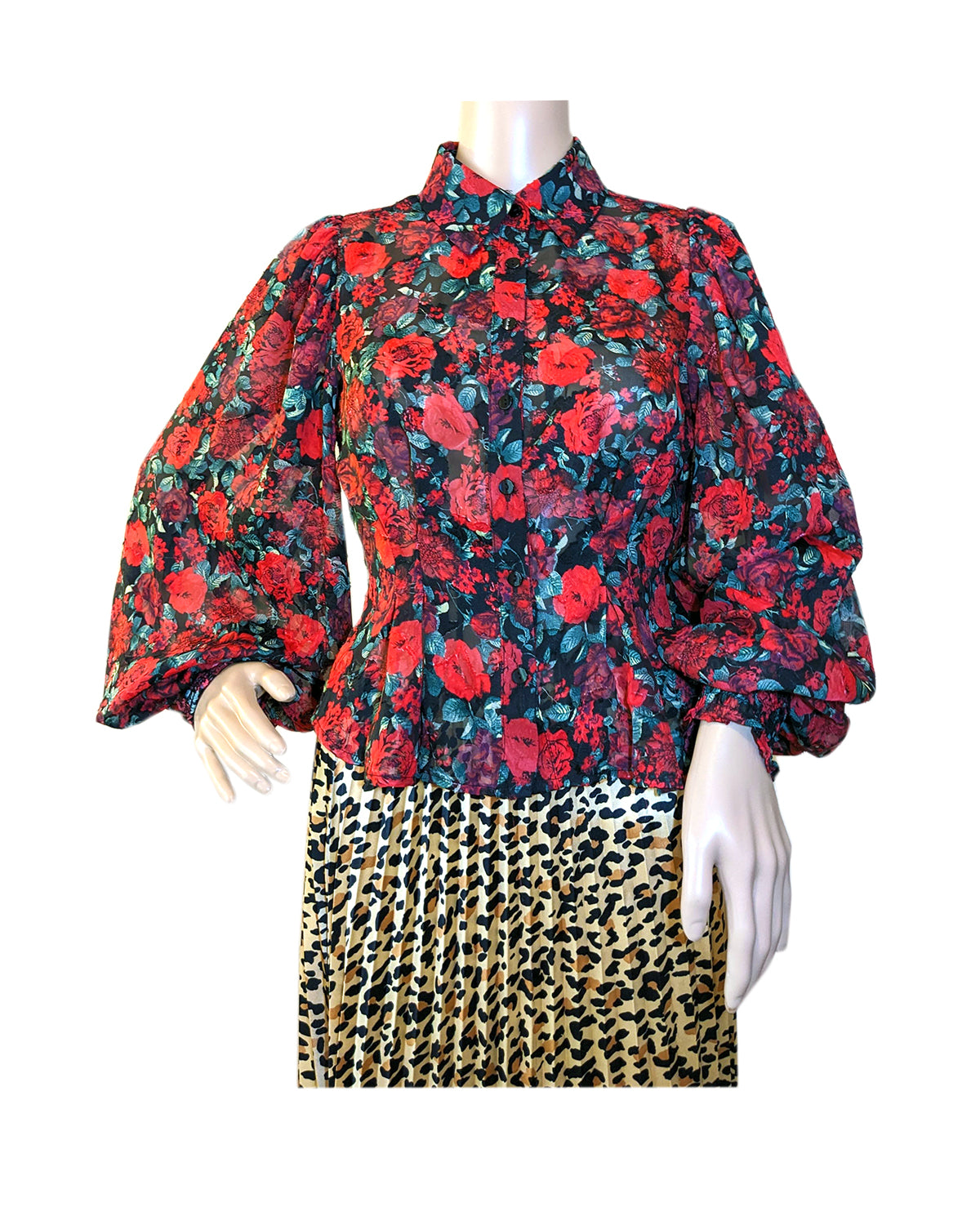 BUTTON DOWN FLORAL PRINT BLOUSE