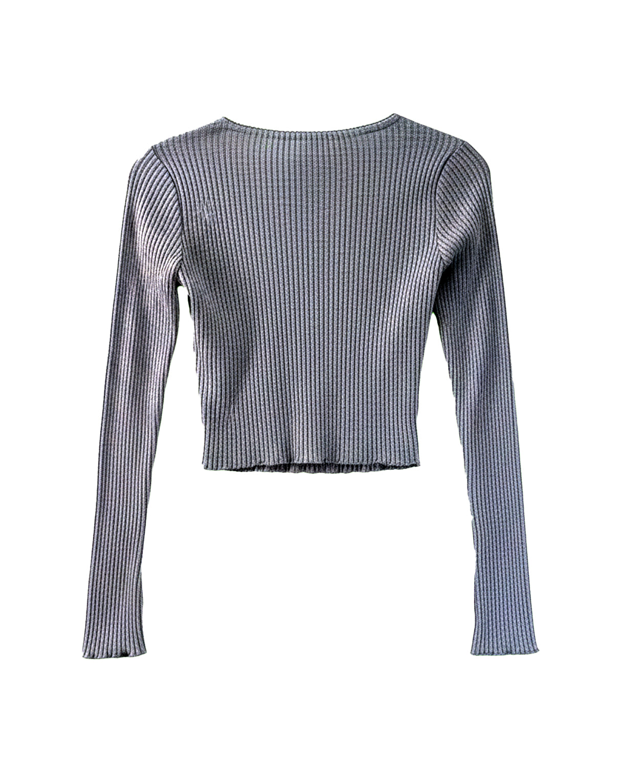GREY RIBBED KNIT WRAP CROP TOP