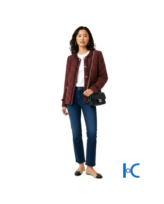 ANNE KLEIN OPEN-FRONT TWEED BLAZER