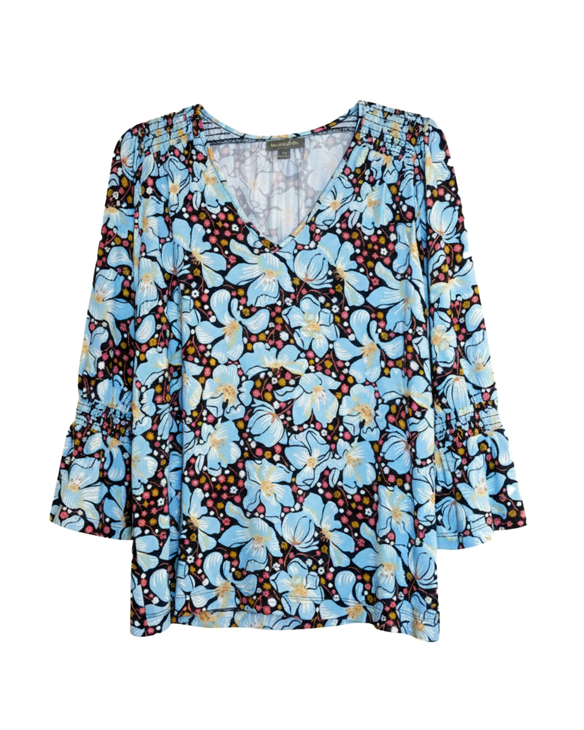 BLOOMING BLUE V-NECK TOP