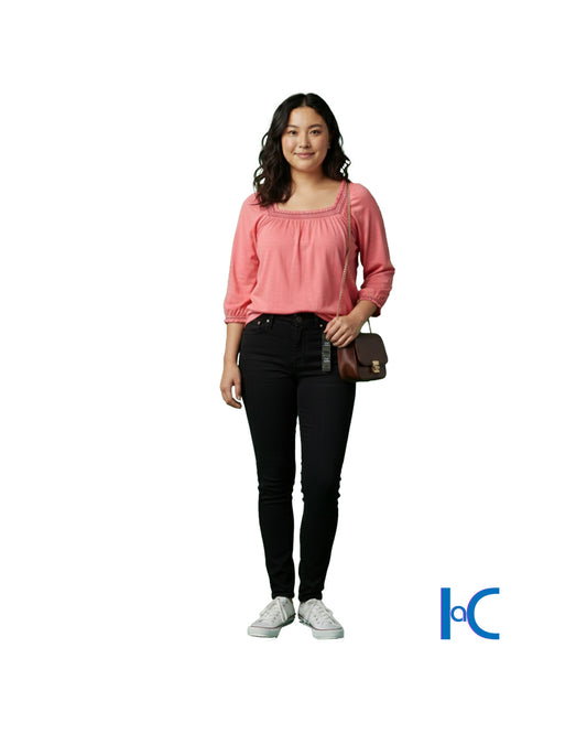 WOMEN'S PINK SQUARE-NECK BLOUSE