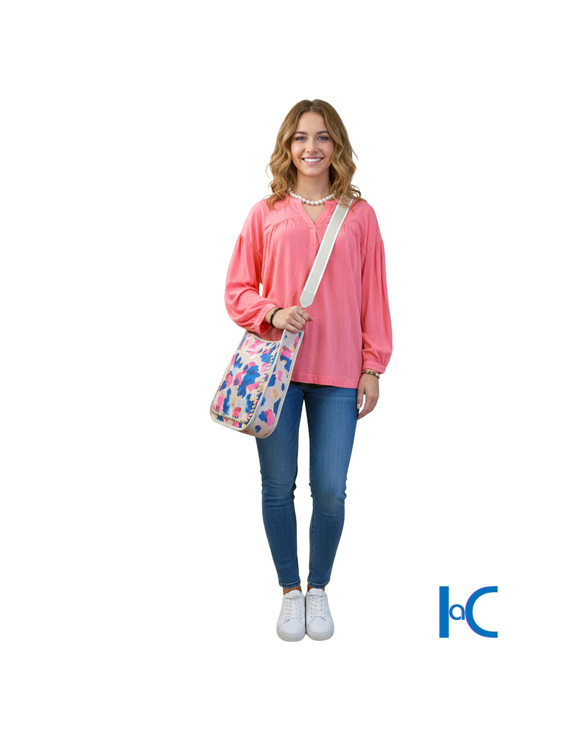 WOMEN'S SALMON ROSE SPLIT-NECK TOP