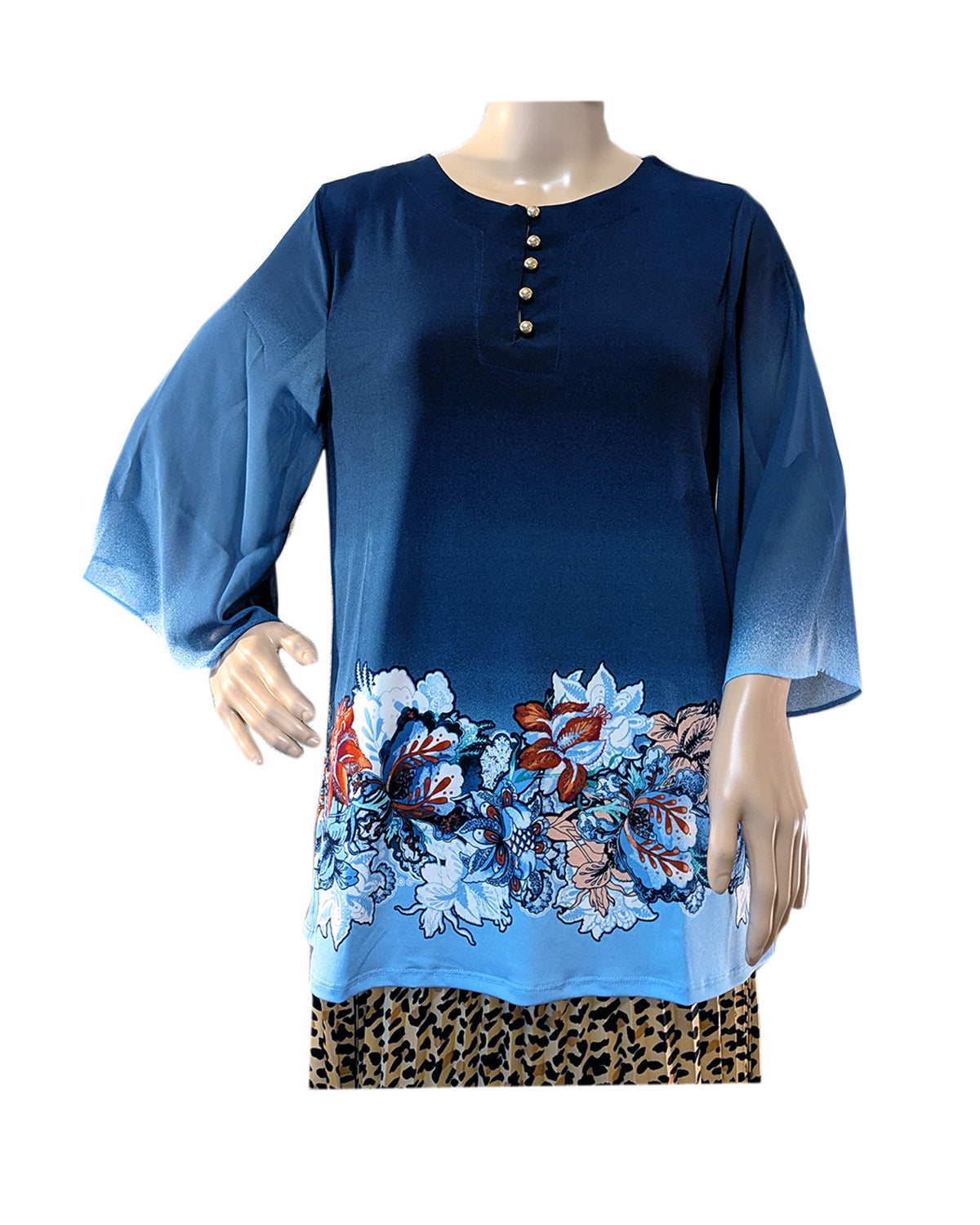 SPLIT-NECK MOSAIC ELEGANT BLOUSE