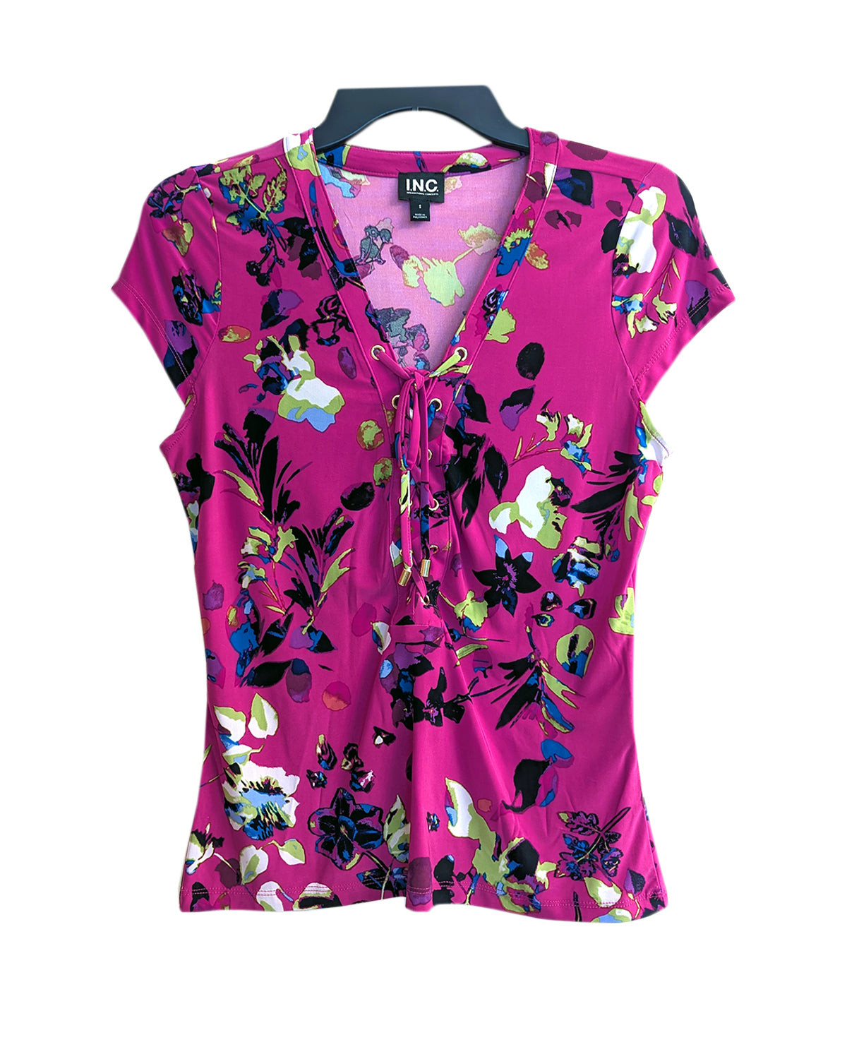 WOMEN'S FLORAL PRINT TIE-FRONT TOP