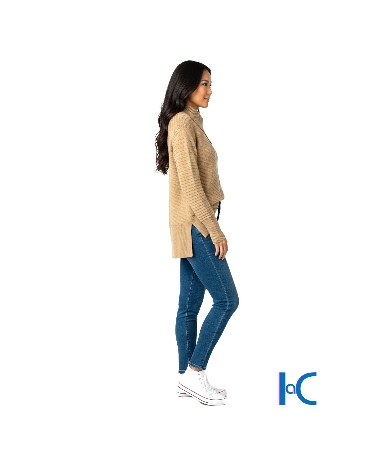 RIBBED ASYMMETRIC-COLLAR TUNIC SWEATER