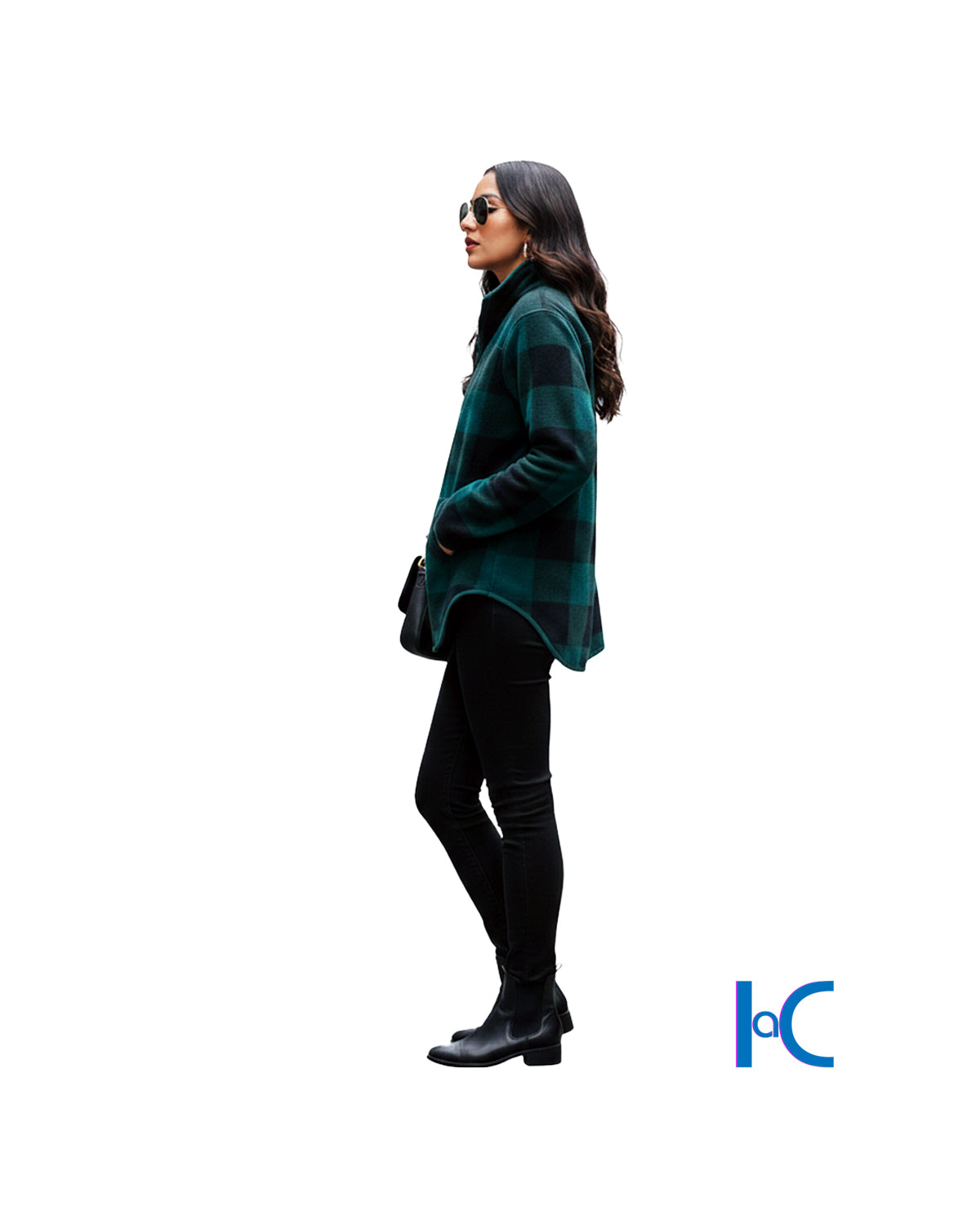 HALF ZIP PLAID SHIRT-TAIL FLEECE