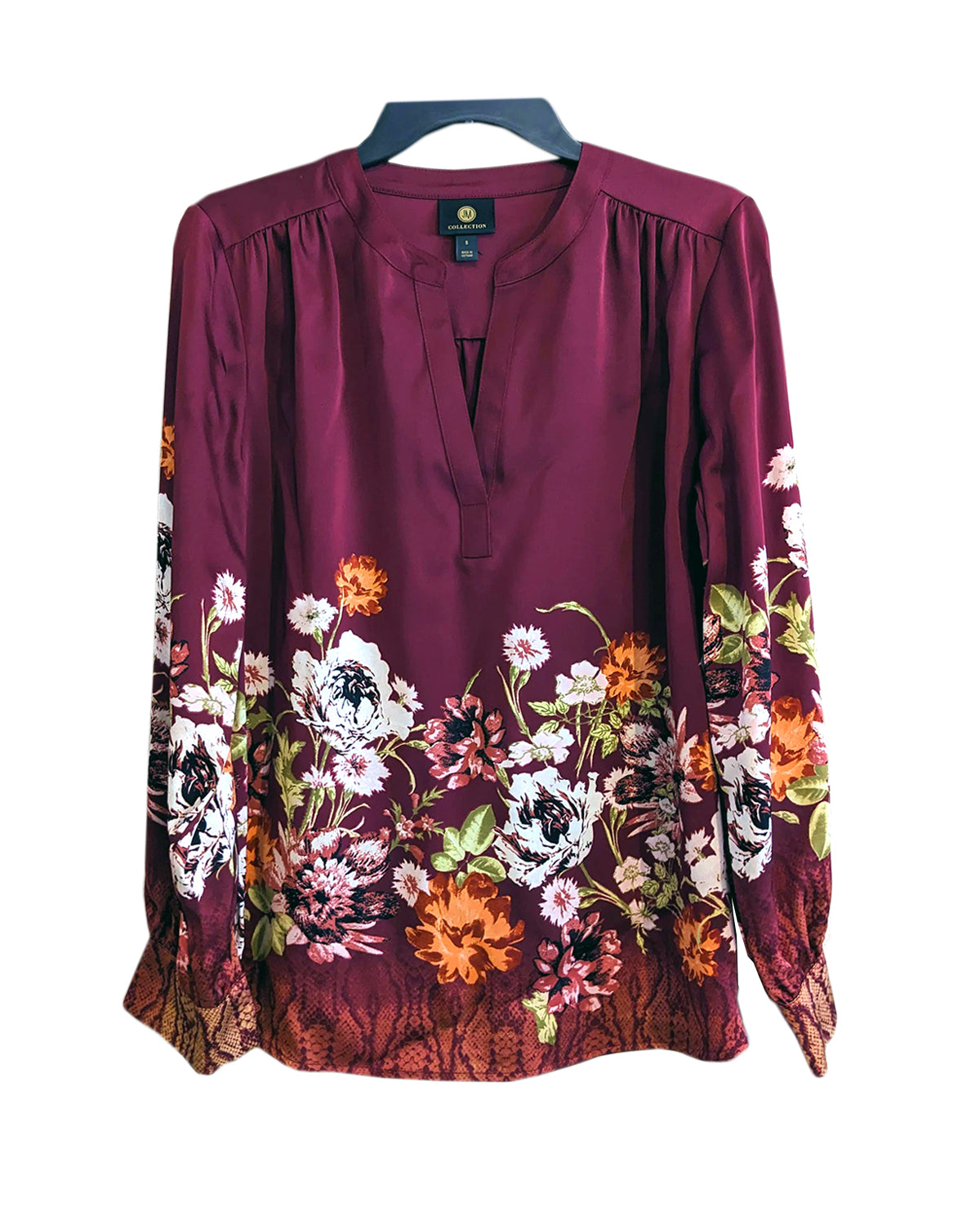 PRINTED SATIN SPLIT NECK BLOUSE