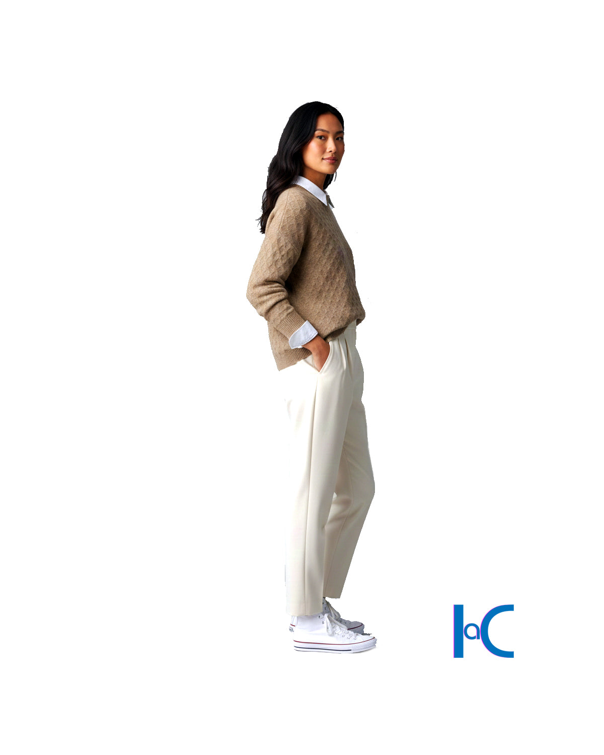 TAN CABLE-KNIT CREWNECK SWEATER