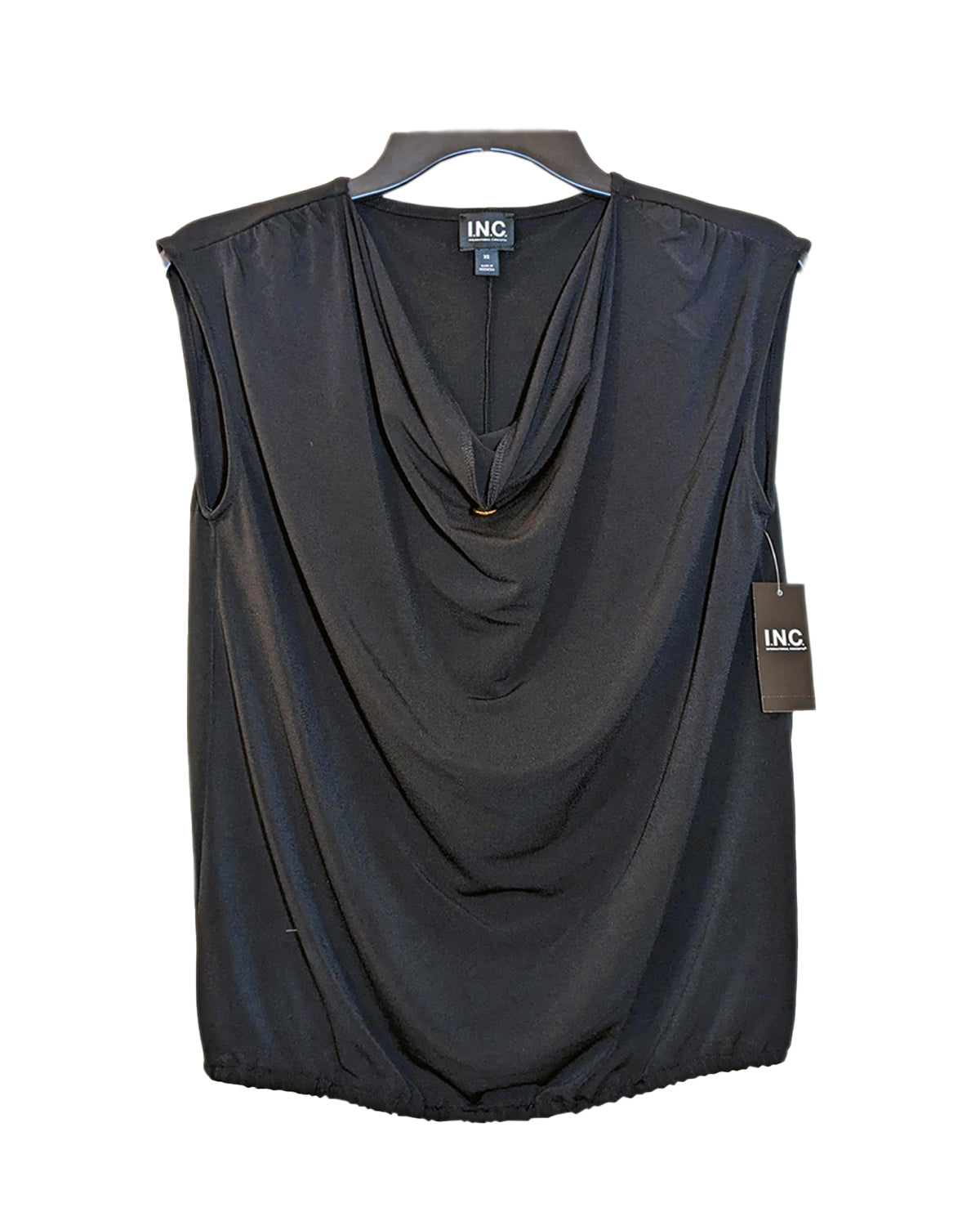BLACK DRAPE NECK SLEEVELESS BLOUSE