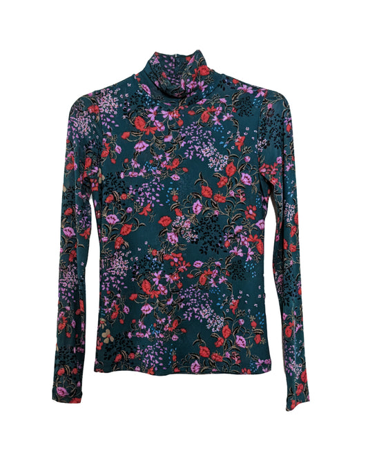 FLOWER PRINT MOCK-NECK MESH TOP