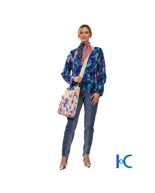 DELIA DYE V-NECK WRAP BLOUSE