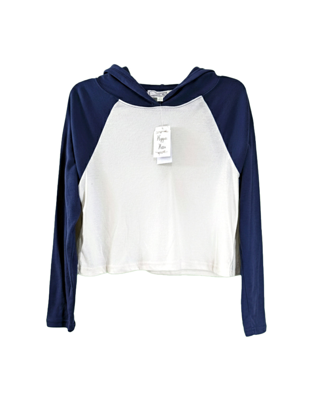 JUNIOR'S WHITE-NAVY CROPPED HOODIE