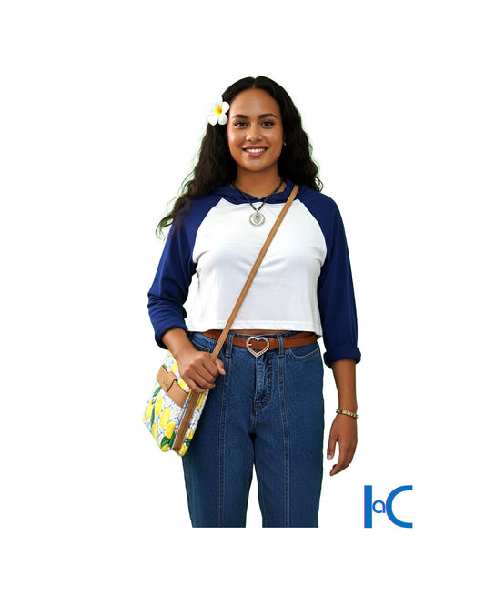 JUNIOR'S WHITE-NAVY CROPPED HOODIE