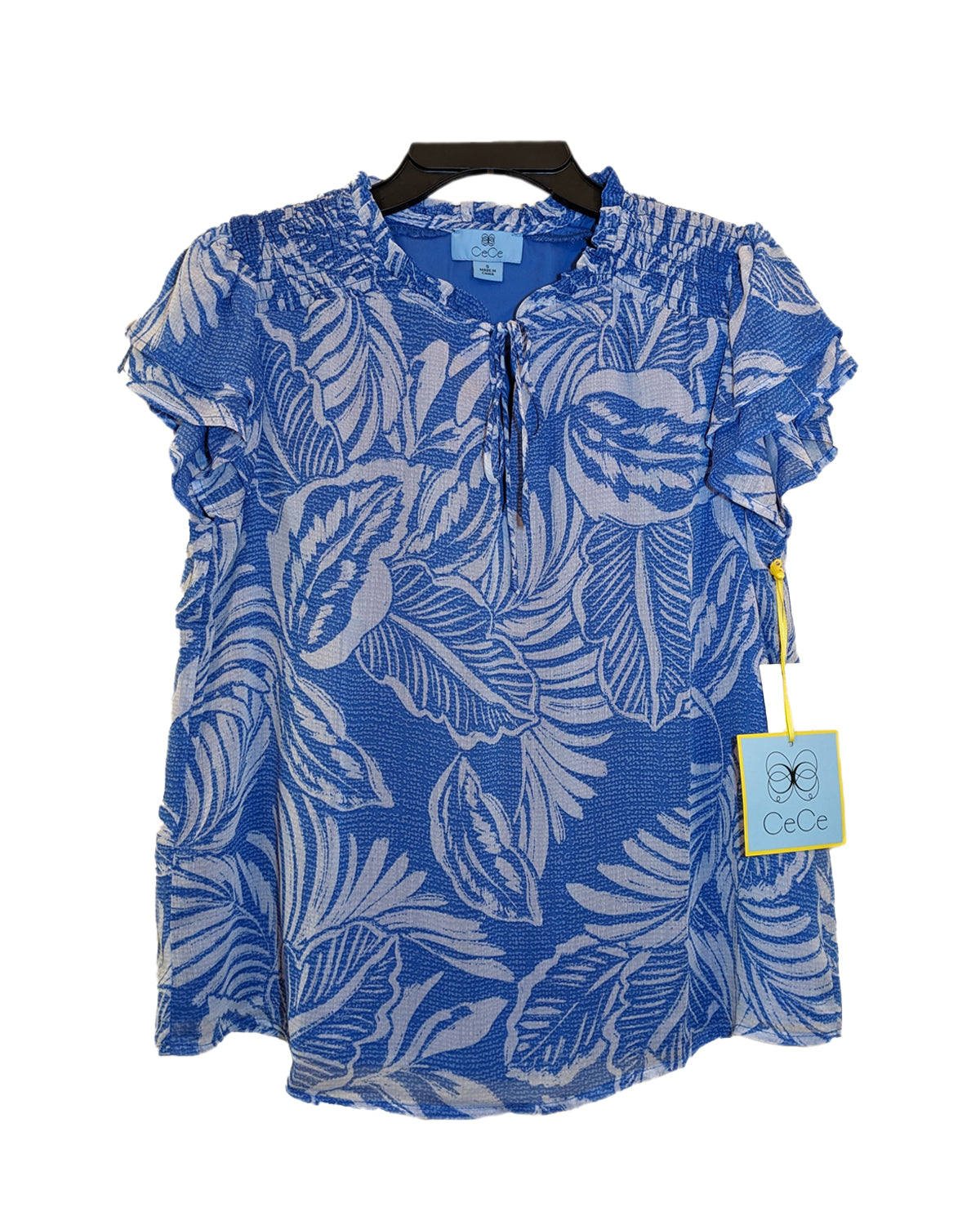 TIE-FRONT RUFFLE CREW NECK TOP