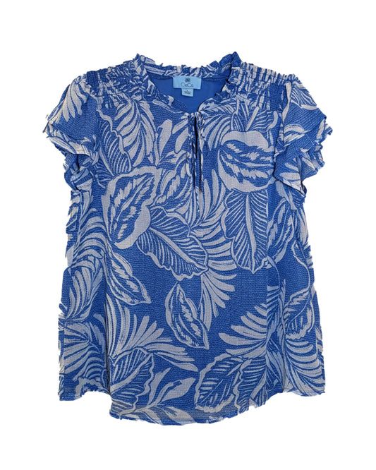 TIE-FRONT RUFFLE CREW NECK TOP