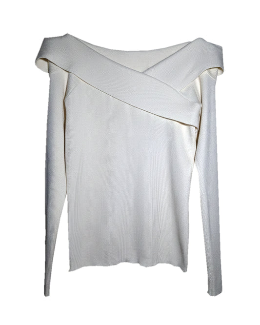 OFF-THE-SHOULDER CROSS-FRONT RIBBED TOP