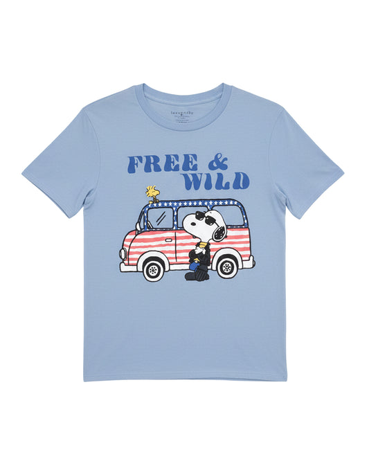 FREE AND WILD SNOOPY BLUE TEE