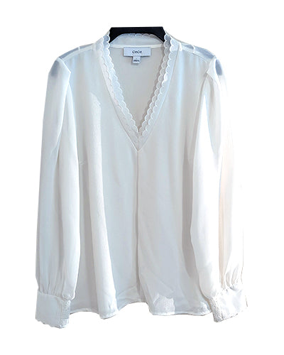 V-NECK LONG SLEEVE IVORY BLOUSE