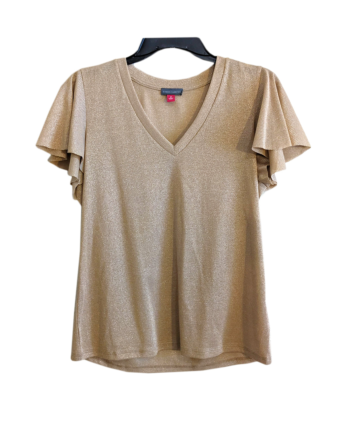 METALLIC KNIT FLUTTER SLEEVE TOP