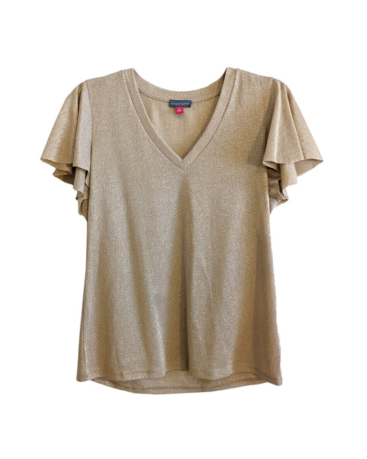 METALLIC KNIT FLUTTER SLEEVE TOP