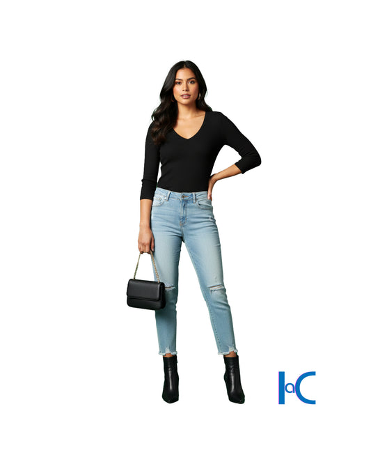 WOMEN'S BLACK KNIT V-NECK SHIRT