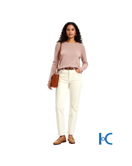 WOMEN'S RIBBED YOKE CREWNECK KNIT TOP