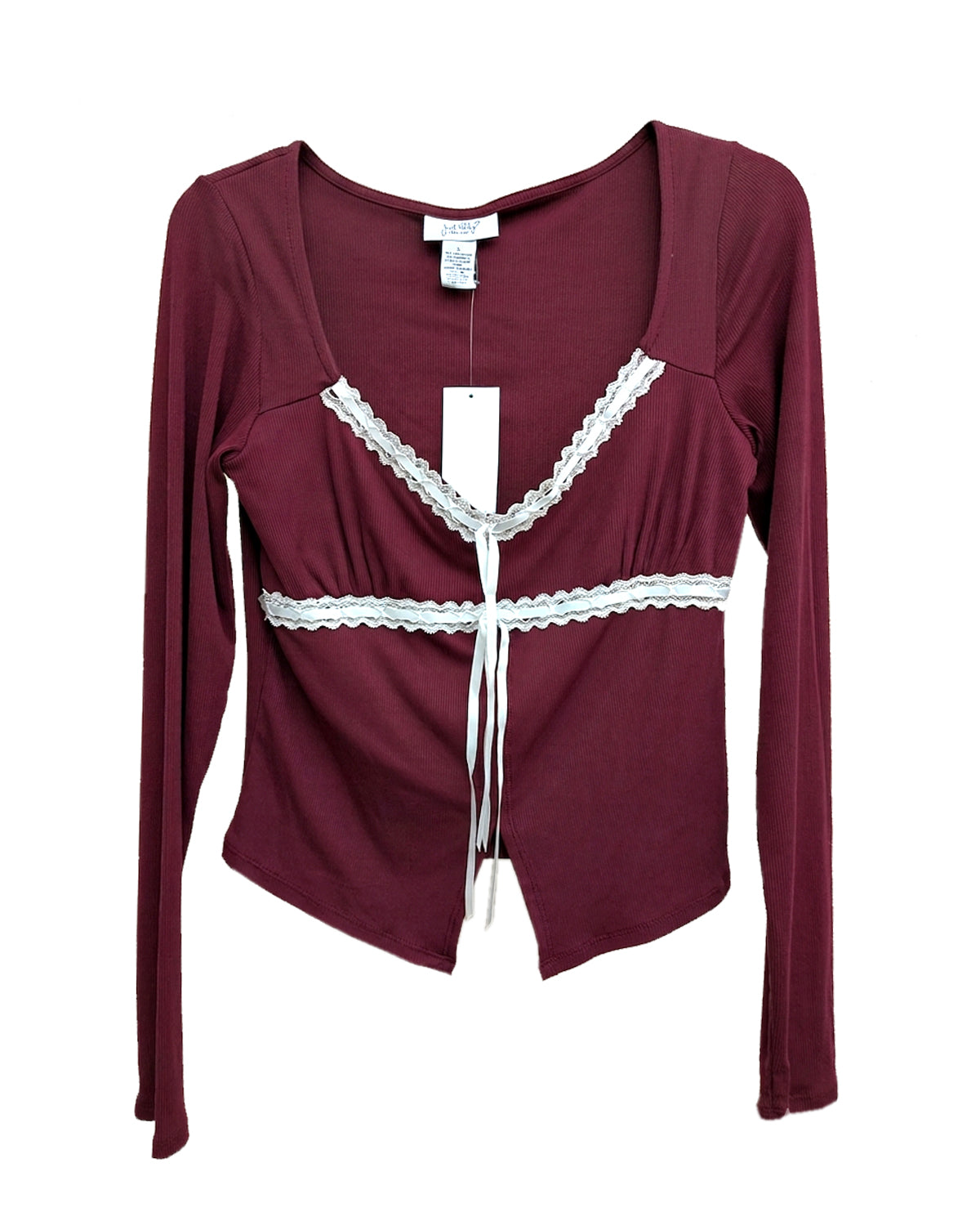 RIBBED COQUETTE SPLIT-HEM TOP