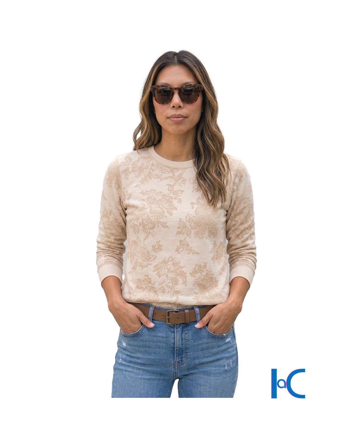 FLORAL PRINT V-NOTCH SWEATSHIRT