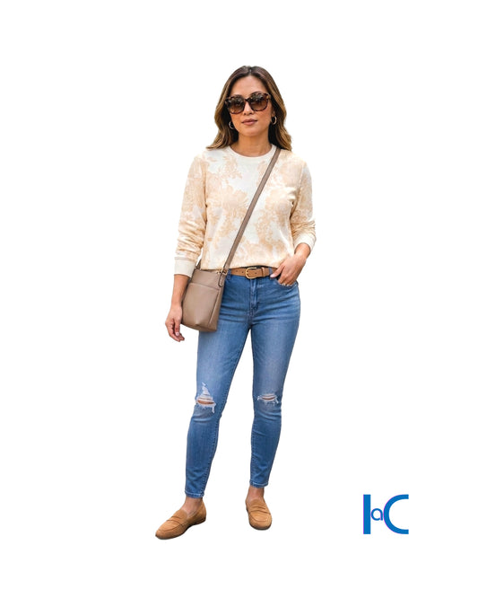 FLORAL PRINT V-NOTCH SWEATSHIRT