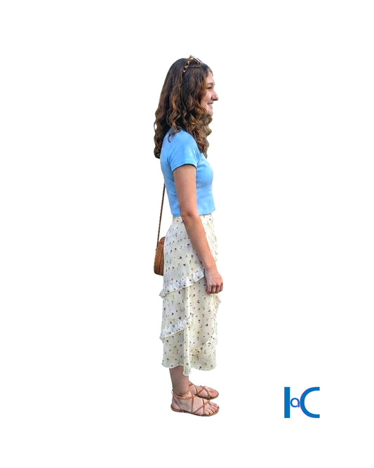 JUNIOR'S FLORAL RUFFLE TIERED SKIRT