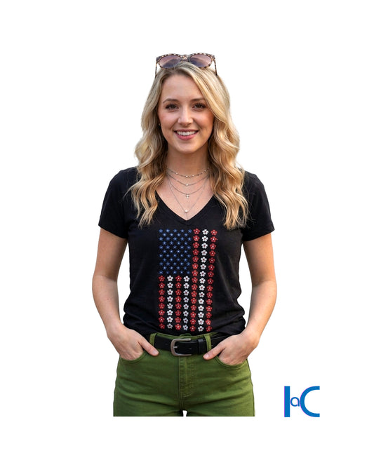 PATRIOTIC PAW PRINT V-NECK TEE