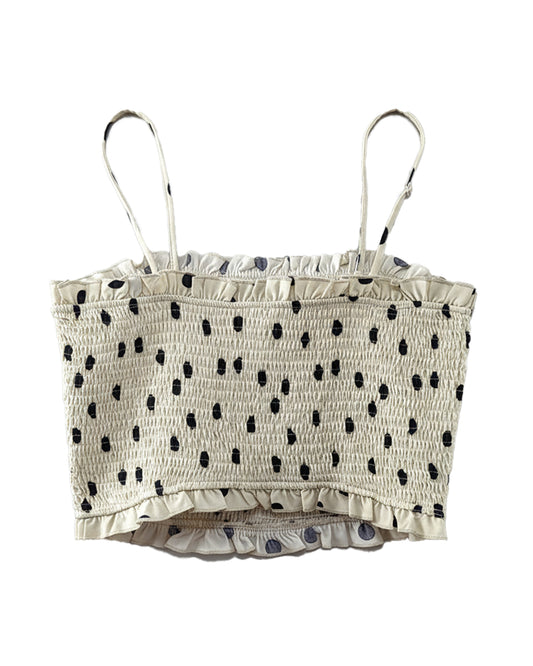 JUNIOR'S BLACK DOT SMOCKED TANK