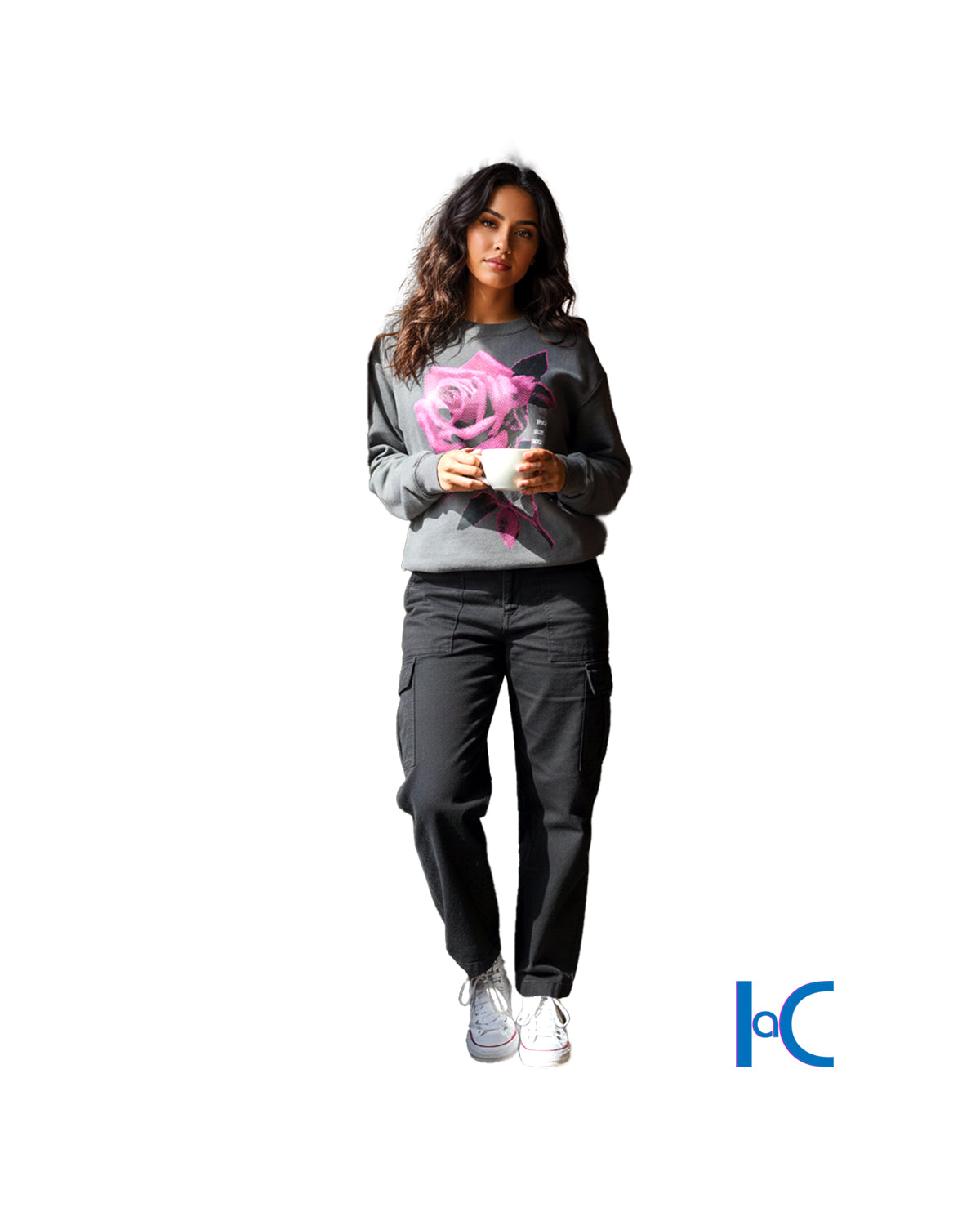 PINK ROSE CHARCOAL GREY SWEATSHIRT