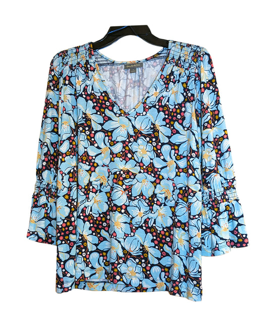 BLOOMING BLUE V-NECK TOP