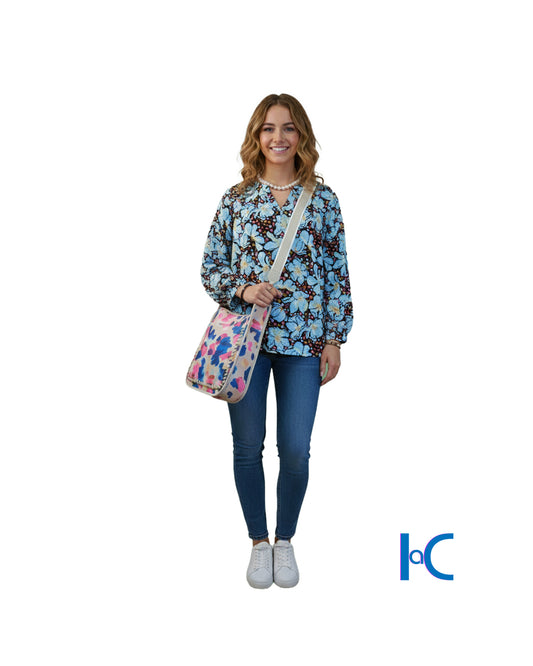 PINTUCK BUTTON-FRONT BLOUSE