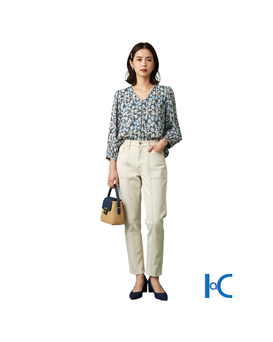 PINTUCK BUTTON-FRONT BLOUSE