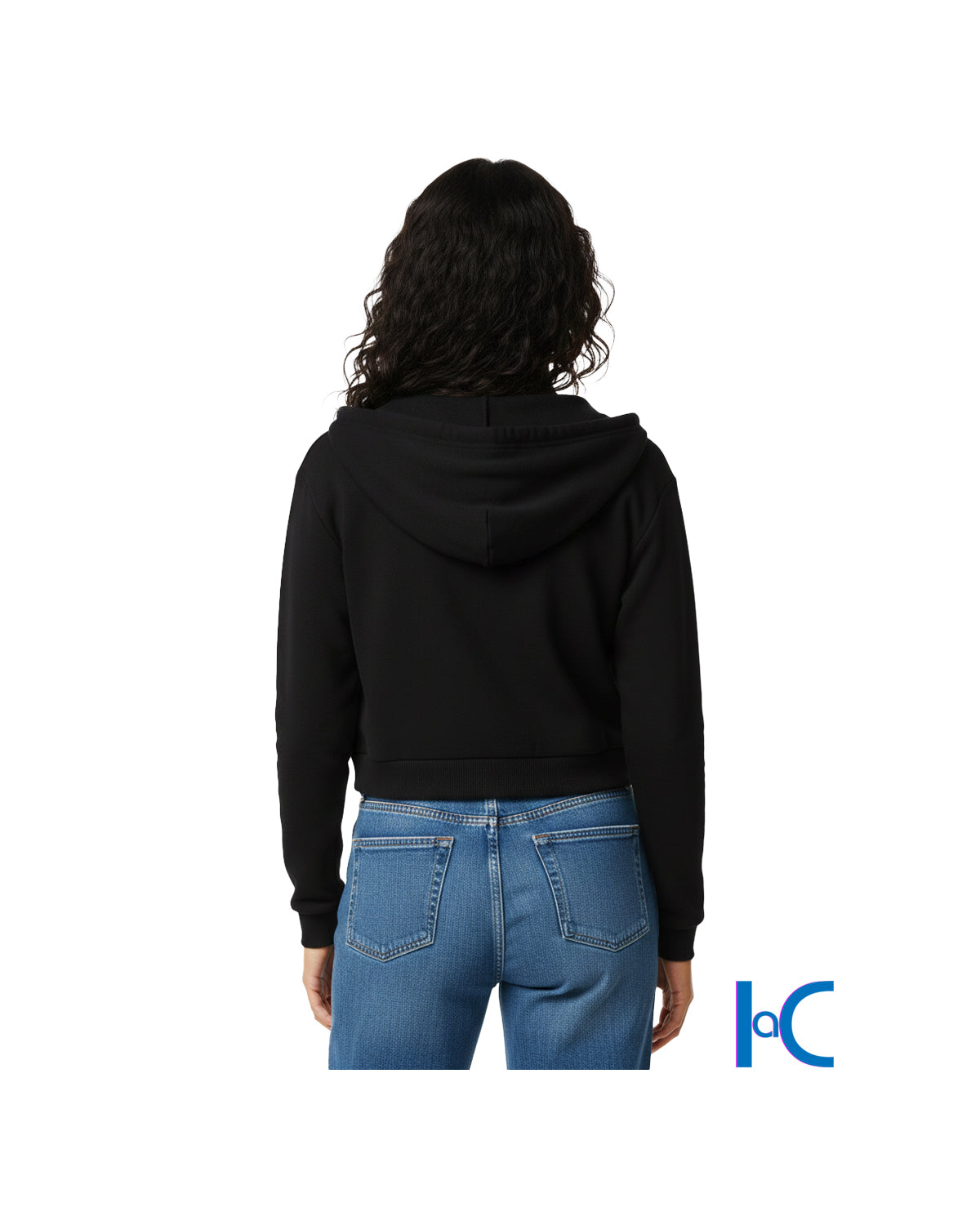 BLACK BOXY CROPPED ZIP-UP HOODIE