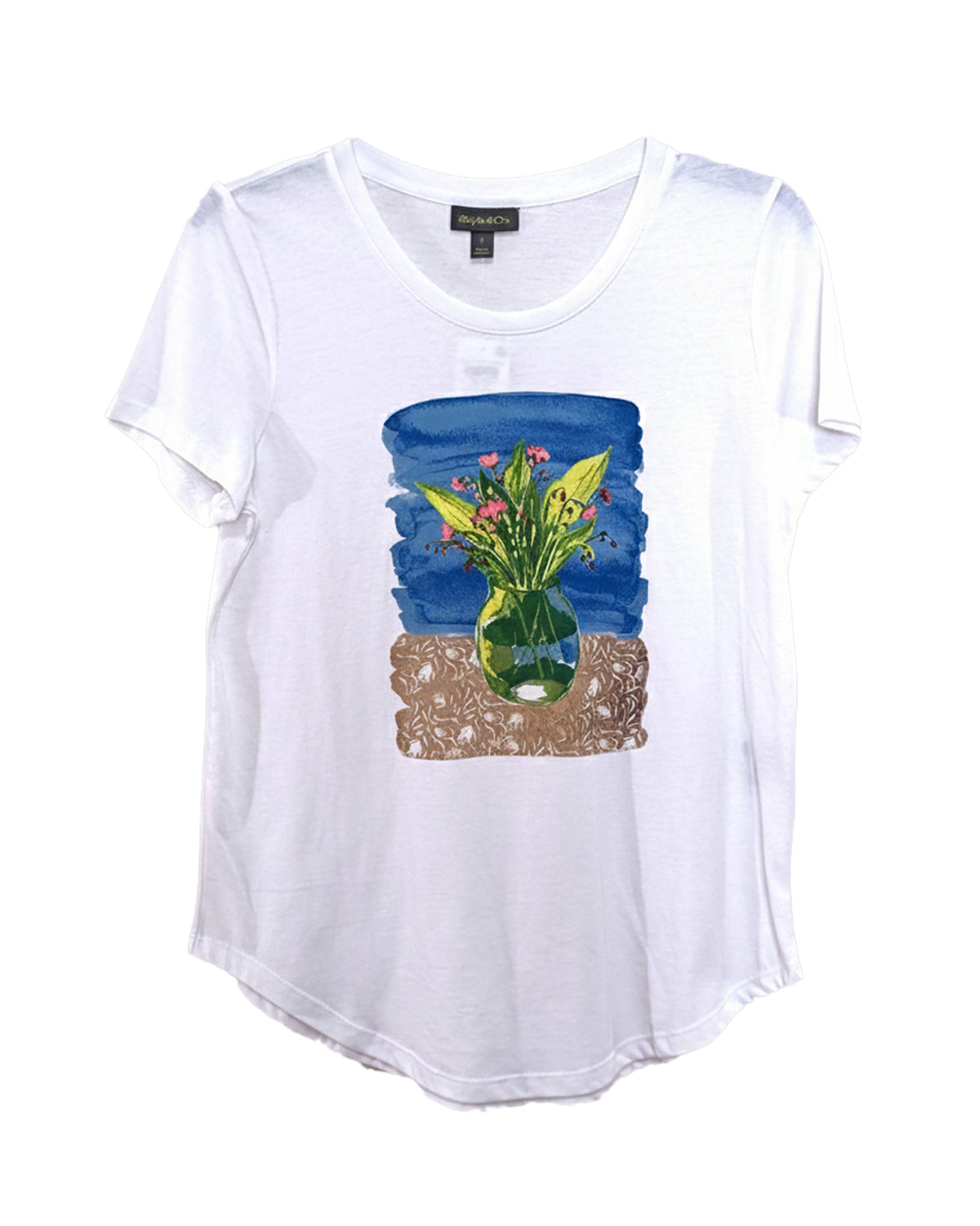 WHITE SCOOP HEM GRAPHIC TEE