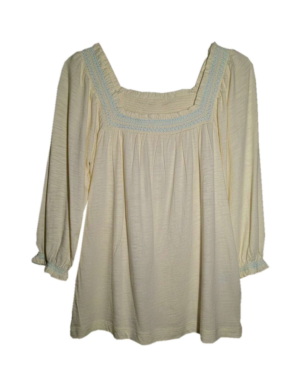 BEIGE SQUARE-NECK PEASANT BLOUSE
