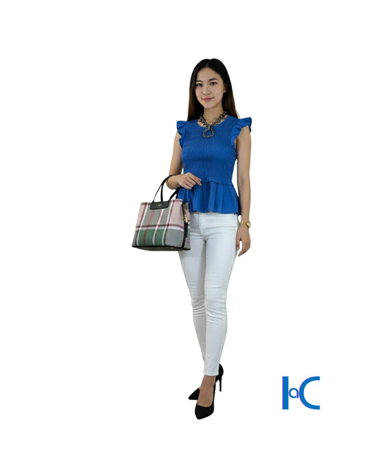 FLUTTER-SLEEVE SMOCKED PEPLUM