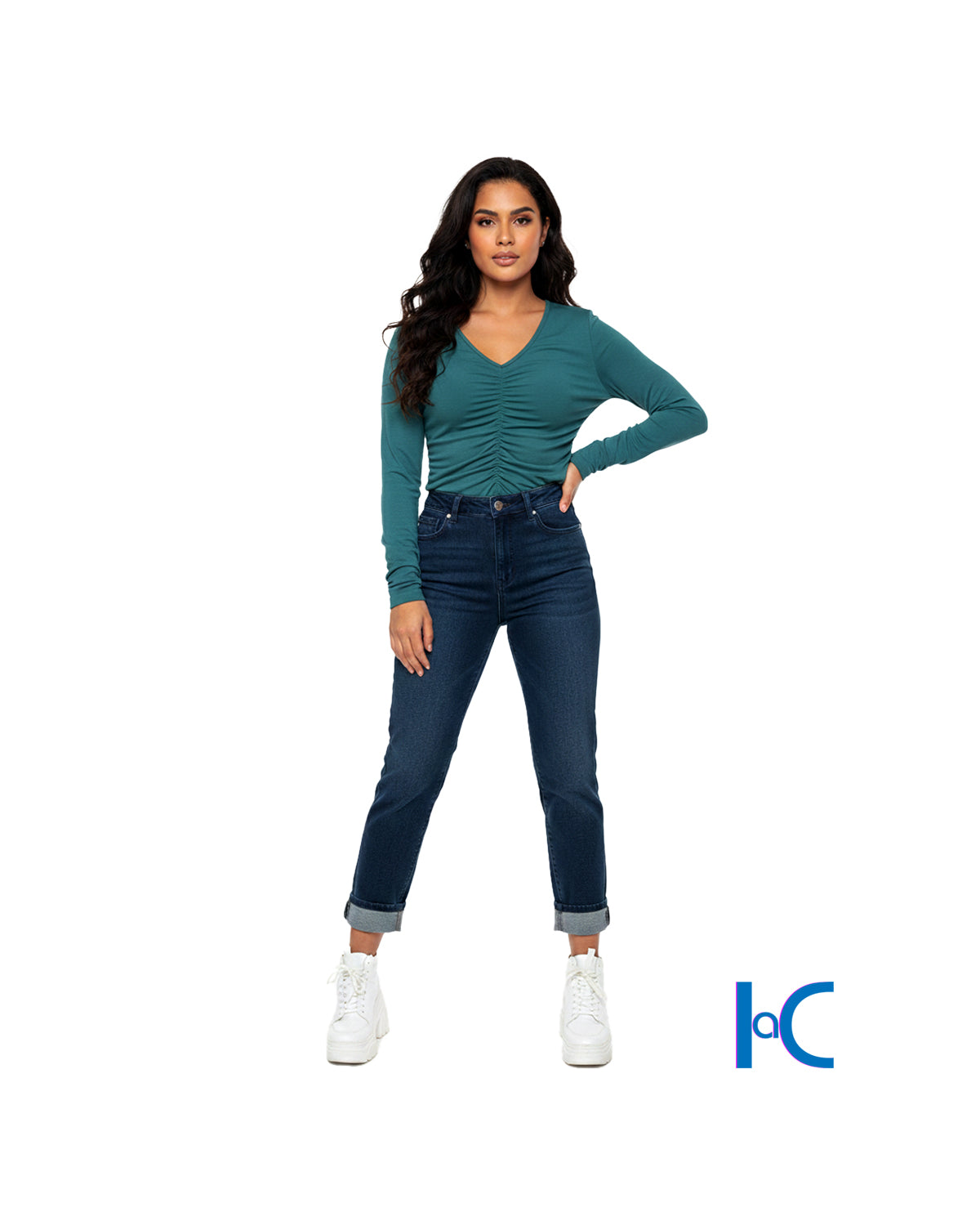 WOMEN'S LONG SLEEVE SHIRRED TOP