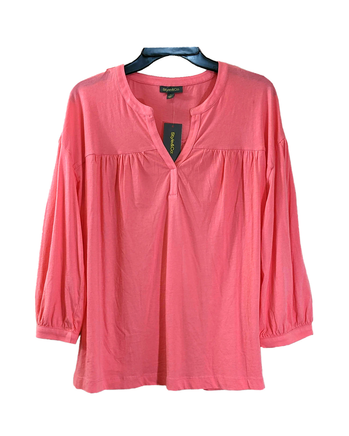 WOMEN'S SALMON ROSE SPLIT-NECK TOP