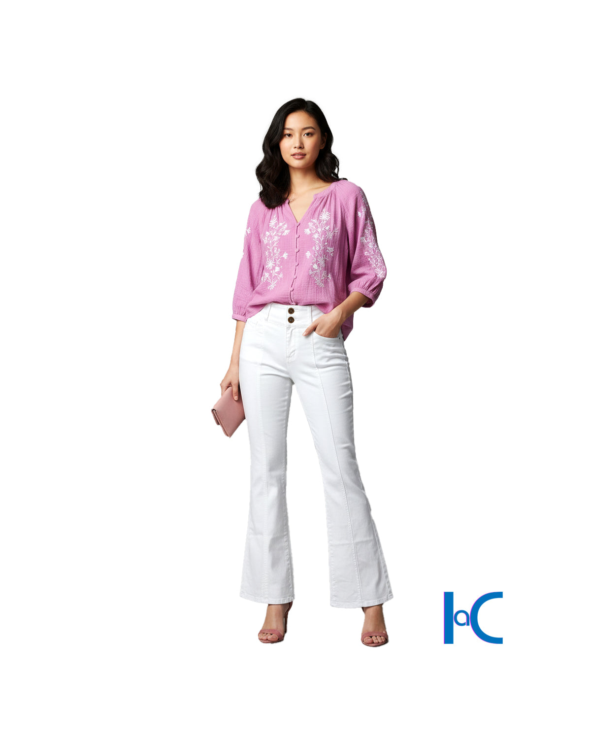 EMBROIDERED BUTTON-FRONT TOP