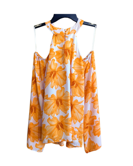 FLORAL HALTERNECK LONG-SLEEVE TOP