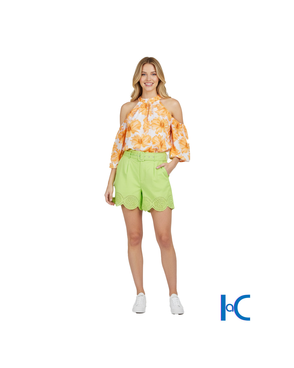 FLORAL HALTERNECK LONG-SLEEVE TOP