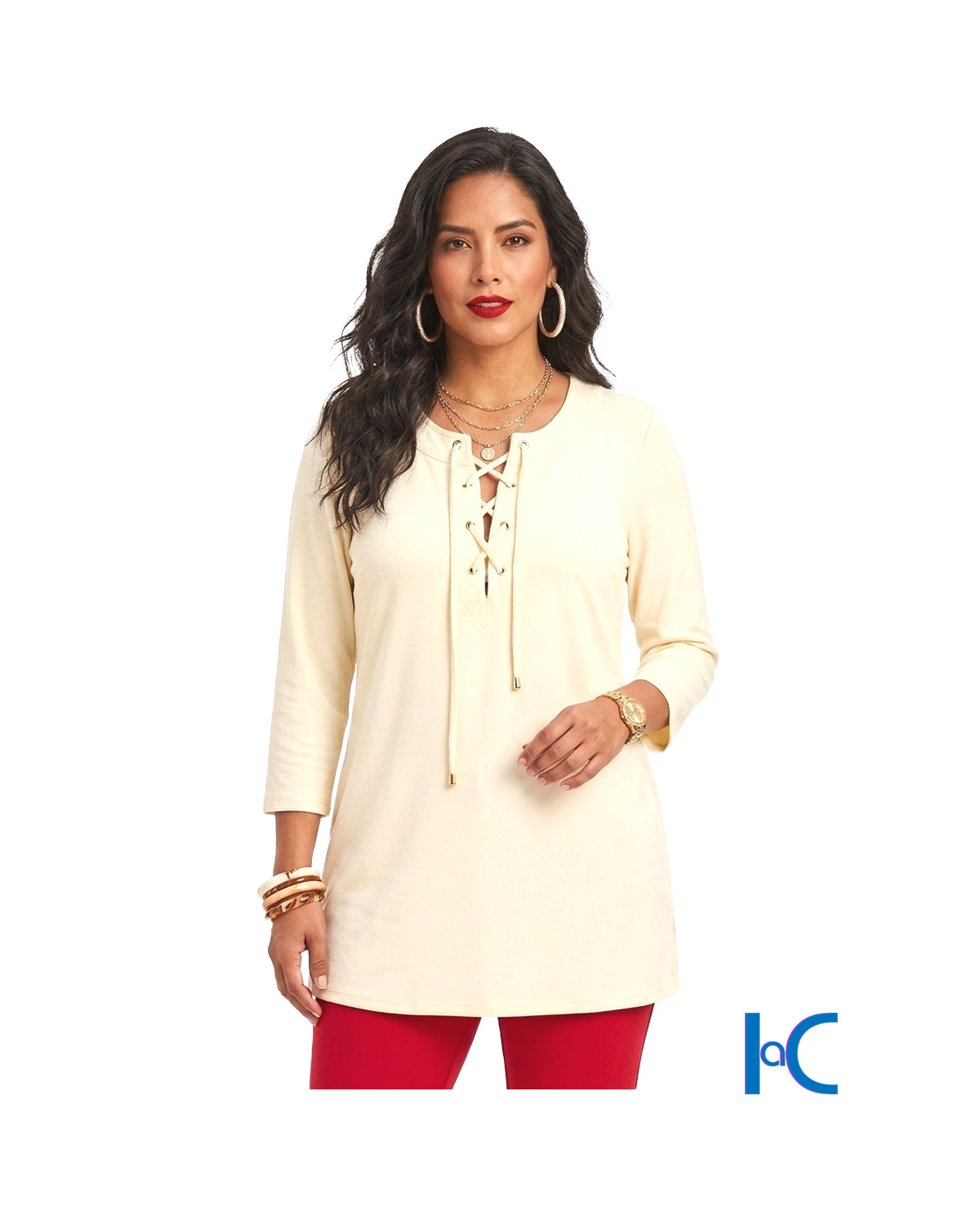 KEYHOLE LACE-UP TUNIC BLOUSE