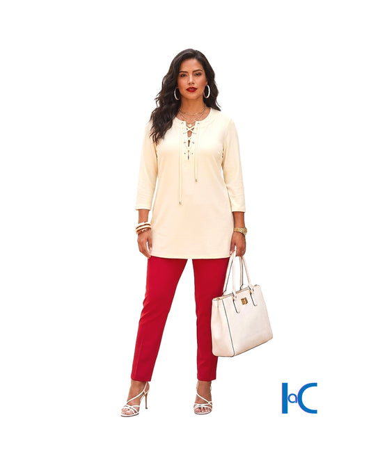KEYHOLE LACE-UP TUNIC BLOUSE